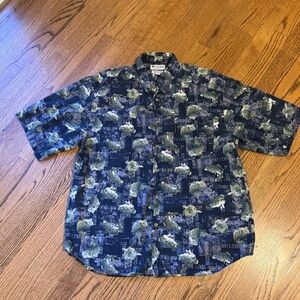 y2k Mens size large Columbia‎ All Over Print Fish Shirt Hawaiian Beach shirt